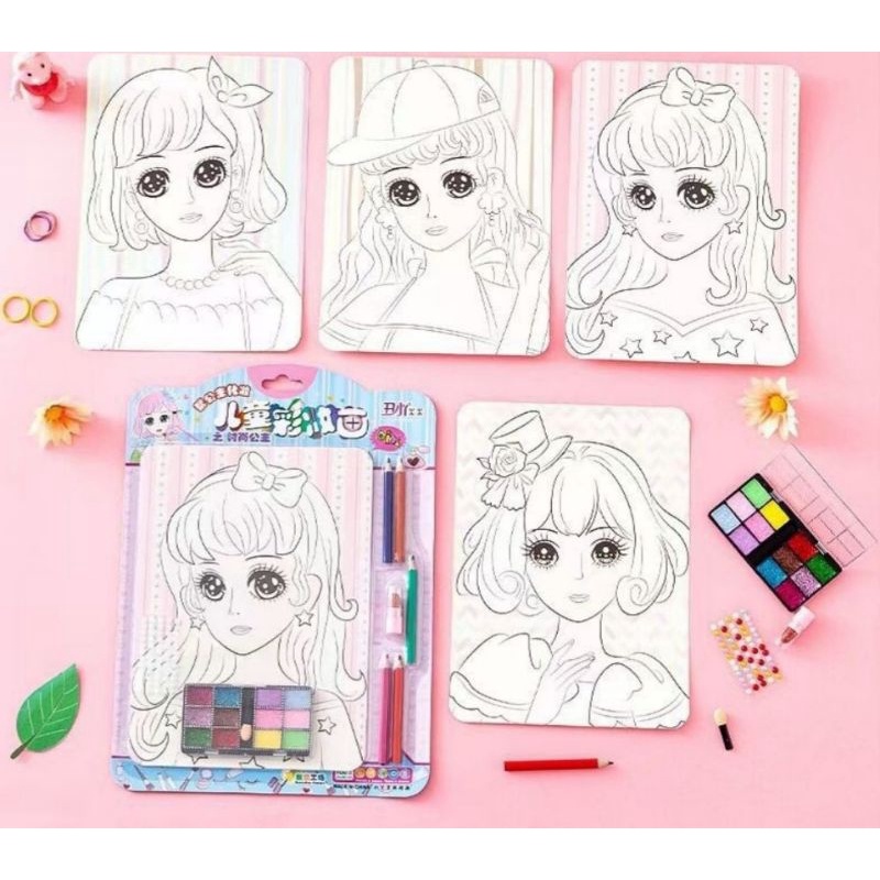 Set tranh tô màu công chúa kèm đồ trang điểm và chì màu