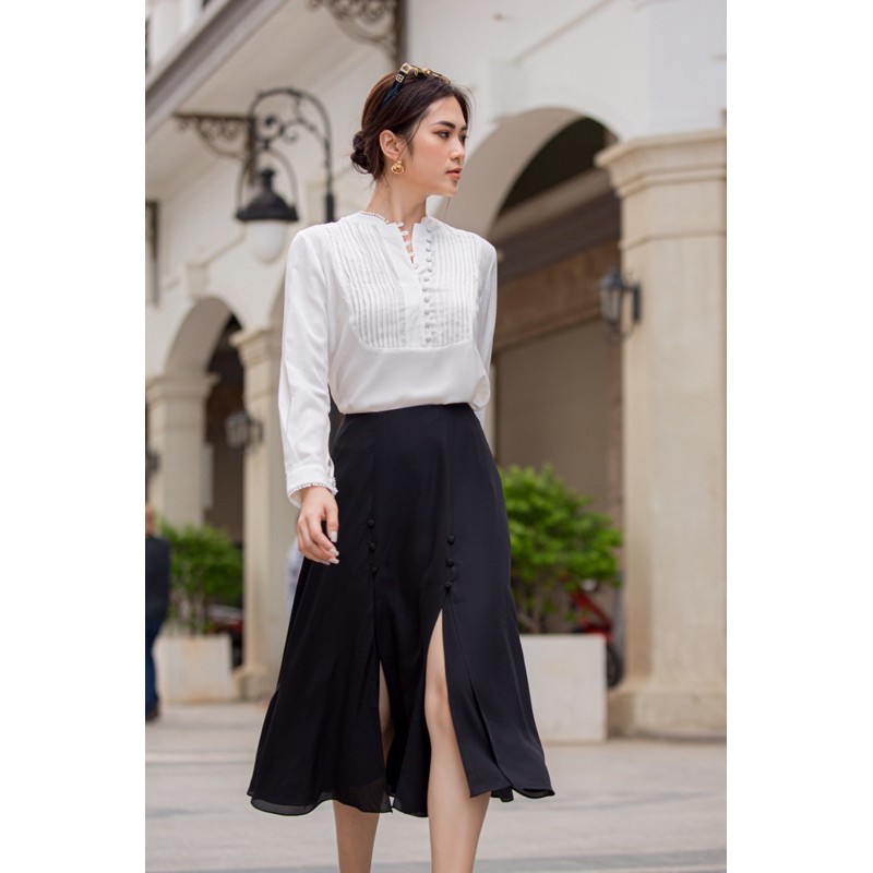 Áo clothesrack dài tay cài nút bọc Adela