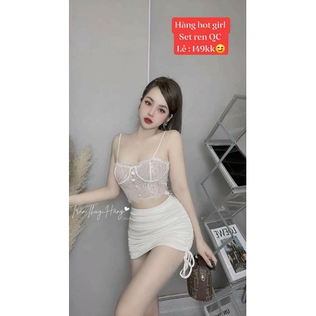 Set áo dây ren chân váy rút xịn xò