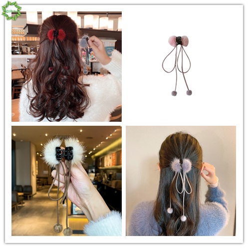 Kẹp tóc đính nơ lông tua rua phong cách Hàn Quốc dễ phối đồ cho nữ