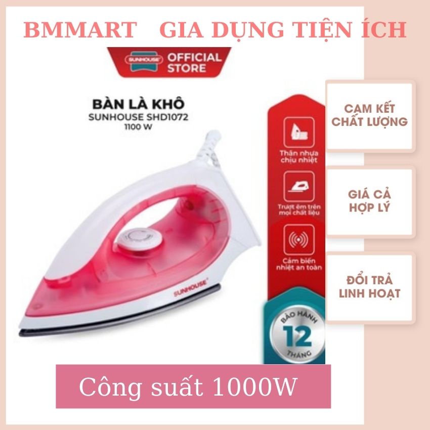 Bàn ủi, Bàn là Khô Cao Cấp Sunhouse SHD1072, Siêu Bền, Tiết Kiệm Điện Năng, An Toàn Khi Sử Dụng Bảo hành 12 Tháng BMmart