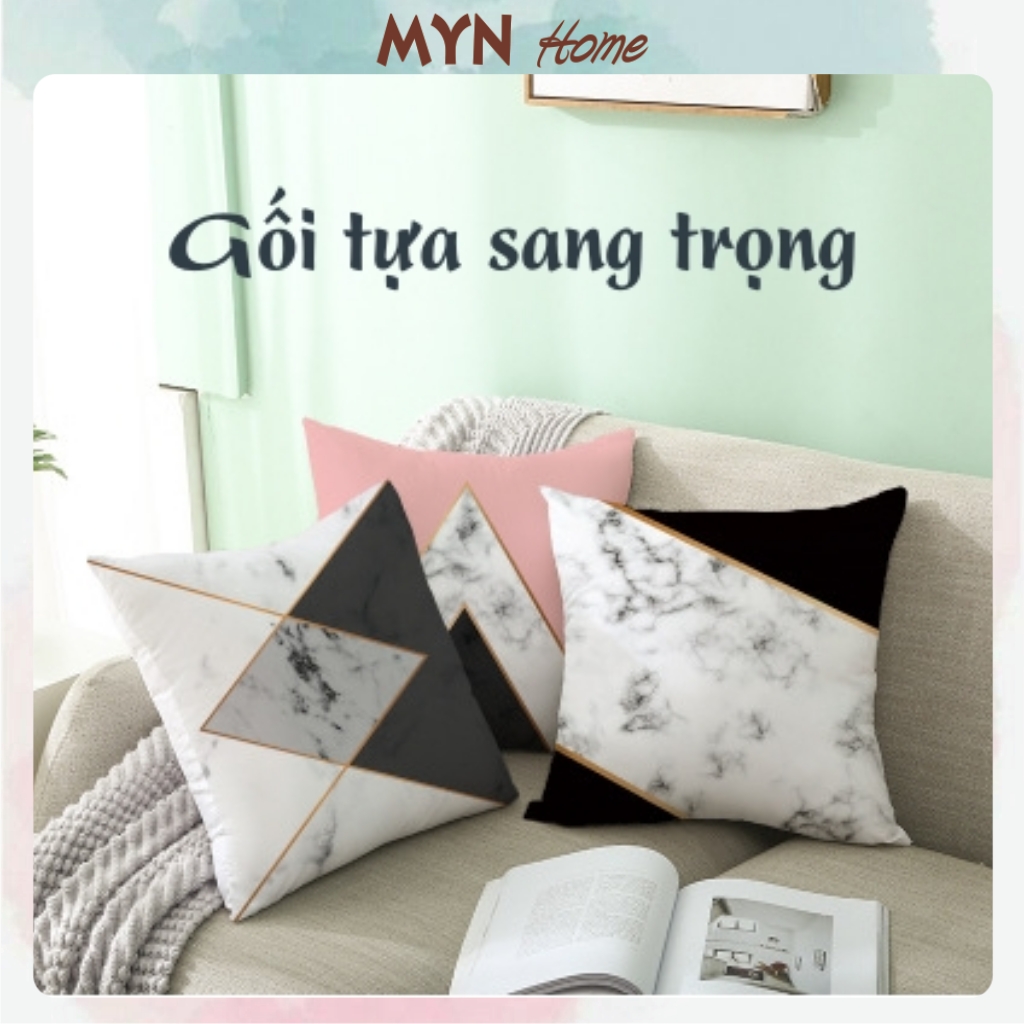 Vỏ gối tựa lưng sofa vân đá sang trọng, vỏ gối tựa vuông 45x45cm MYN Home Decor