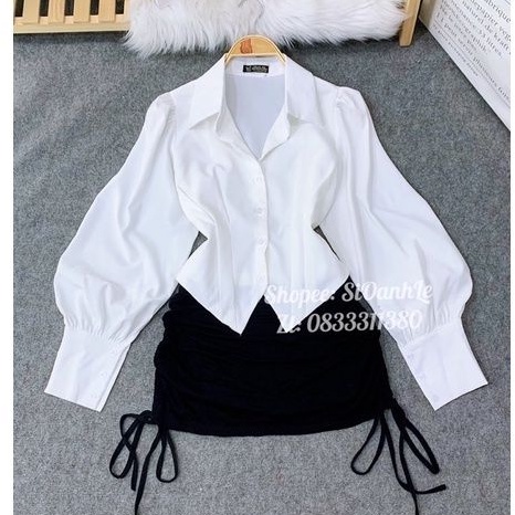 Áo sơ mi croptop tay phồng A52