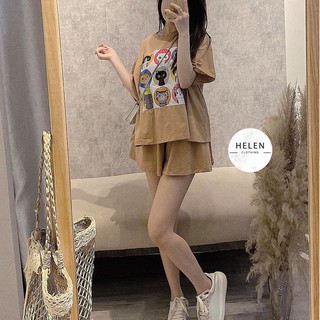 Đồ bộ mặc nhà mùa hè , đồ ngủ bigsize chất cotton Helen Clothing in hình Mèo