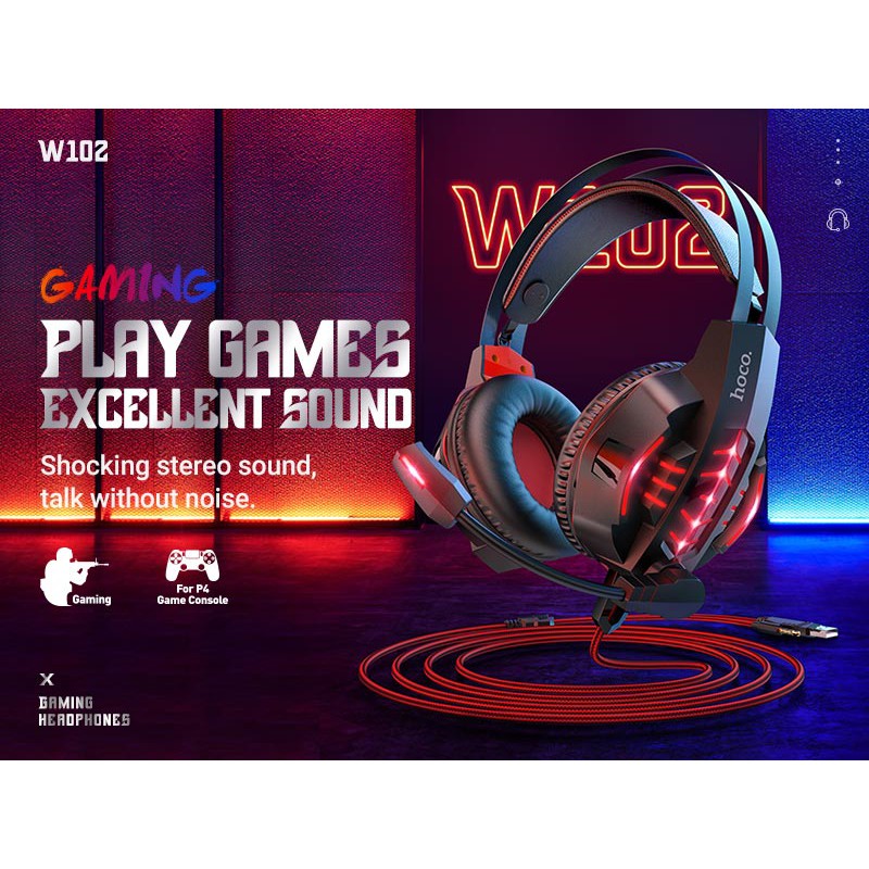 Tai nghe Gaming Hoco W102 SẢN PHẨM MỚI có mic đàm thoại bass mạnh âm thanh sống động