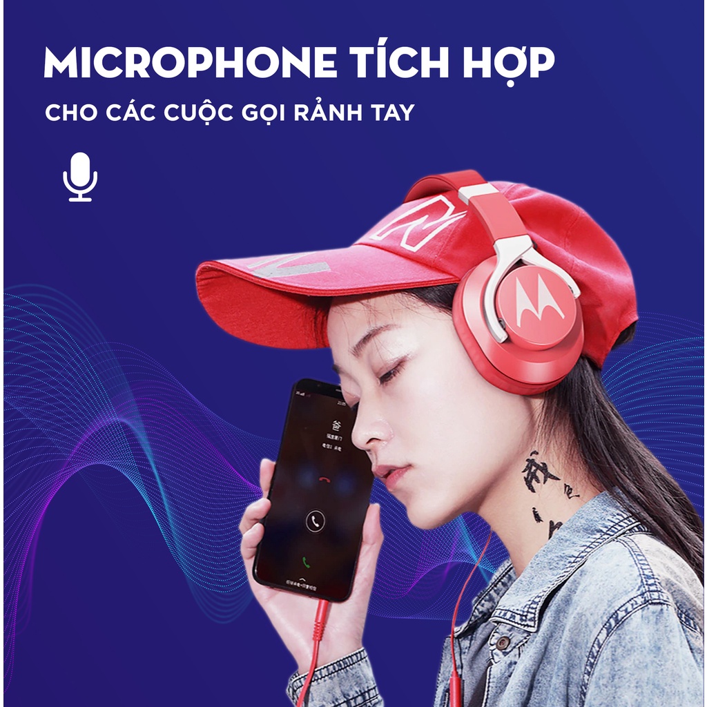 Tai nghe chụp tai có dây Motorola Pulse Bass 200 Wired Single - có mic đi kèm - siêu bass