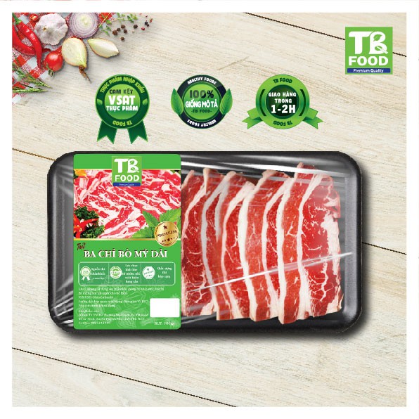 Ba Chỉ Bò Mỹ dải Tb Food khay 450gr [GIAO HỎA TỐC HN]