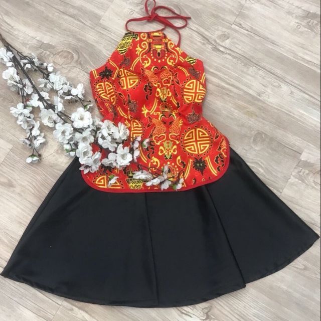 Set áo yếm váy xòe họa tiết