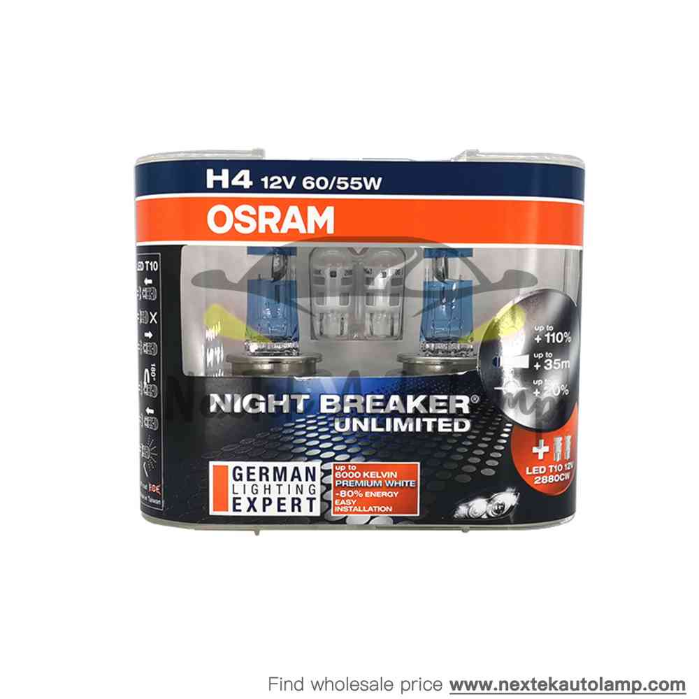 OSRAM NIGHT BREAKER UNLIMITED H4 H7 12V 55W 60/55W Xe đèn Pha Xenon Bulbs (Đi Kèm Với Bóng đèn T10 2X W5W)