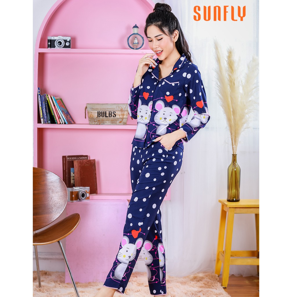 Đồ bộ Pijamas lụa SUNFLY áo dài tay, quần dài ST8522