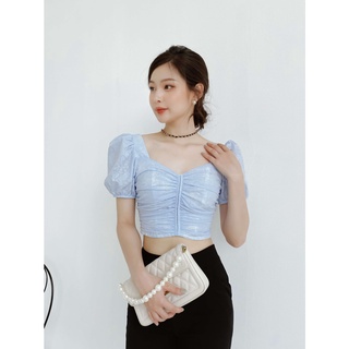 Áo croptop thô ép in hoa nhún thân trước LYRA thiết kế tay bồng chất liệu cao cấp - LWTAO060