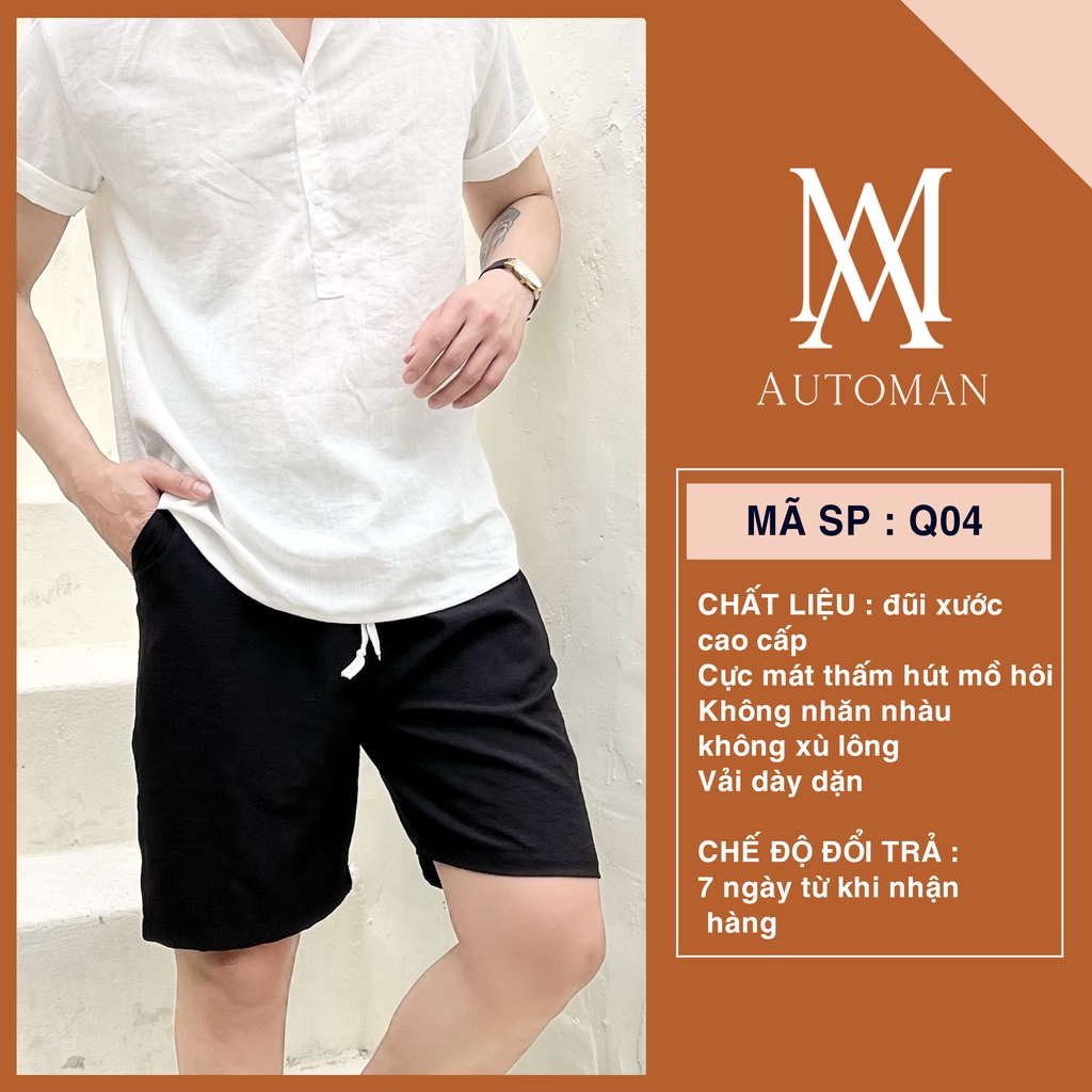 Quần short đùi đũi nam vải sợi ngố lửng thể thao dày dặn AUTOMAN Q04