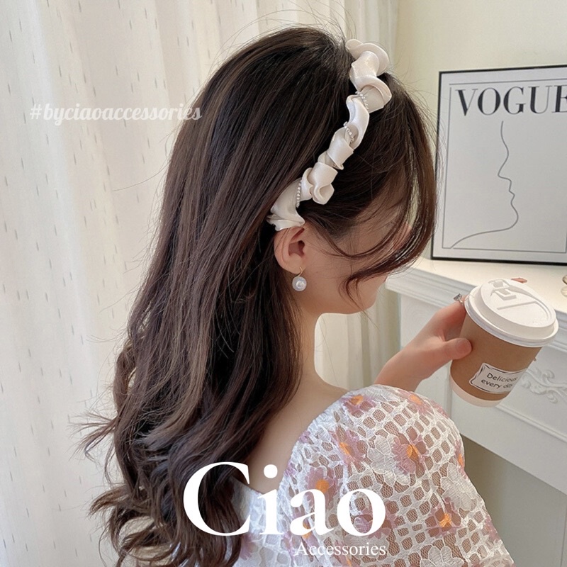 [HOẢ TỐC 1H] Băng đô/ Cài tóc lụa ánh kim thiết kế đính đá xinh xắn nữ tính Addison Ciao