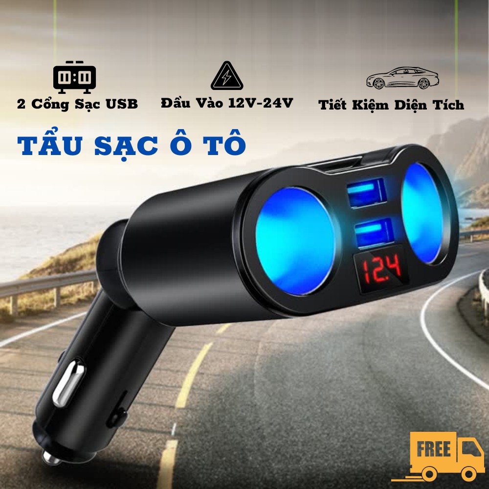 Tẩu sạc nhanh ô tô , tẩu sạc gắn xe hơi tích hợp hai cổng USB tiện lợi ATILA SHOP