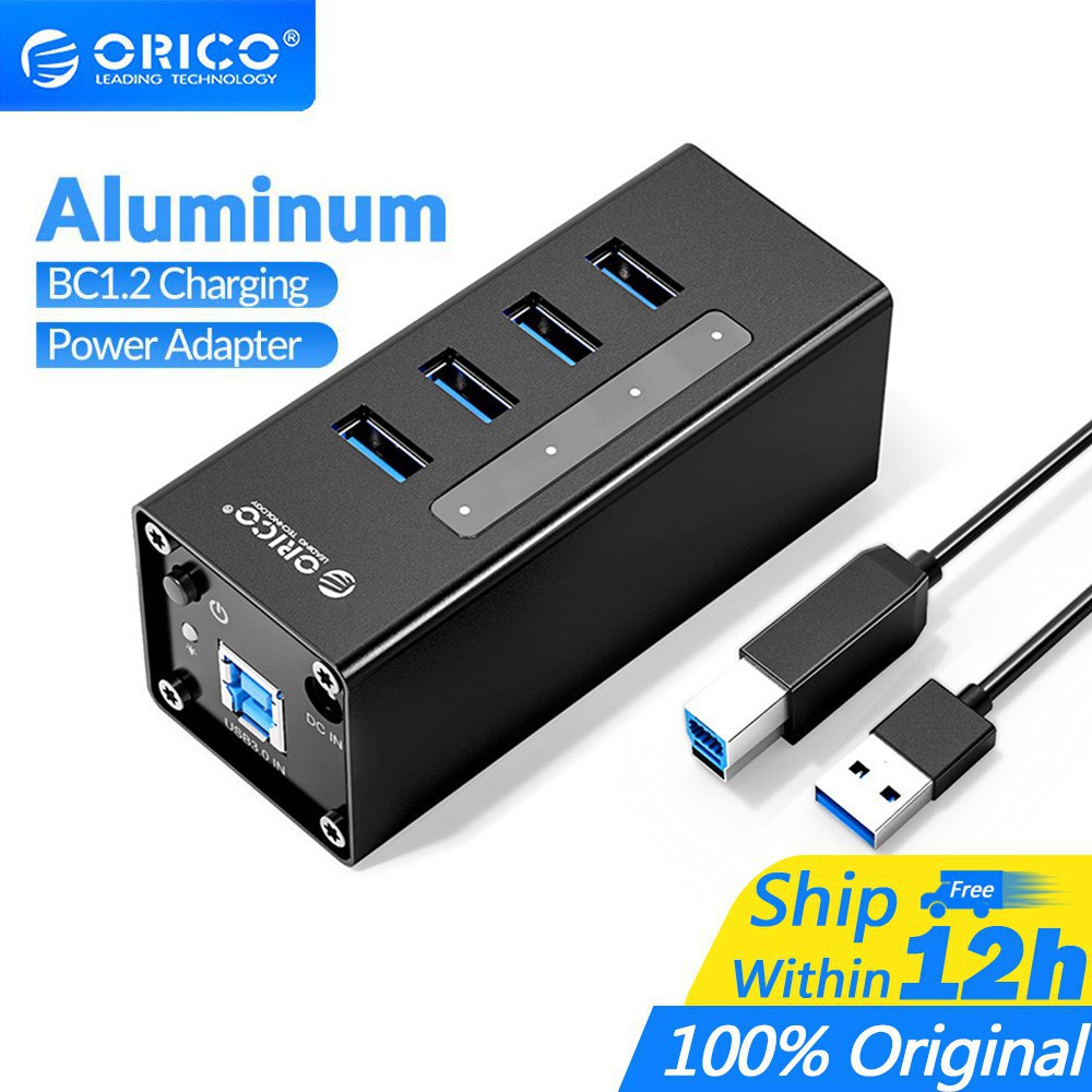 [ORICO] HUB nhôm 4 cổng USB3.0 Siêu tốc với Bộ đổi nguồn Thiết bị kết nối đa cổng cắm（A3H4-V2)