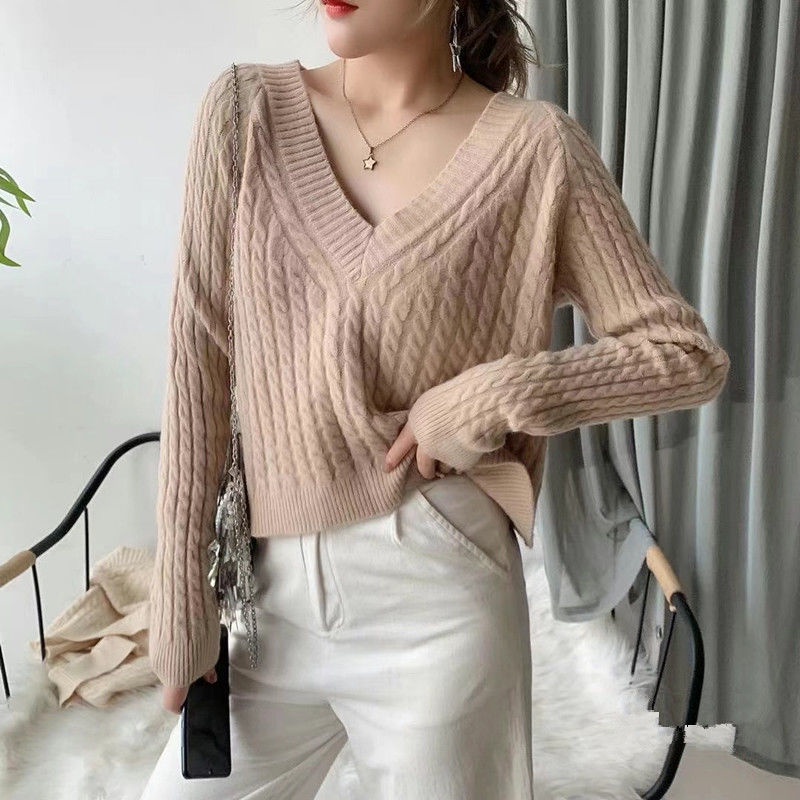 Áo Len Tay Dài Cổ Chữ v Phong Cách Retro Thời Trang Cho Nữ