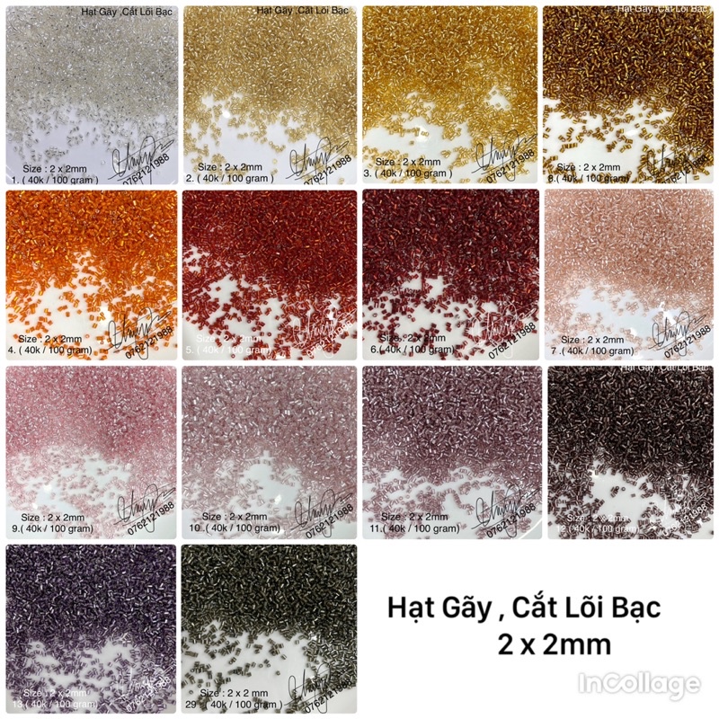 Hạt Gãy, Cắt Lõi Bạc 2x2mm