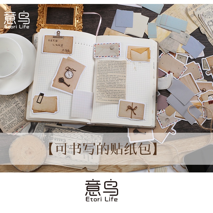 Journamm 45pcs/pack Vintage Writing Stickers for Junk Journal School Supplies Creative Stationery Notepad Sticky Notes Stickers