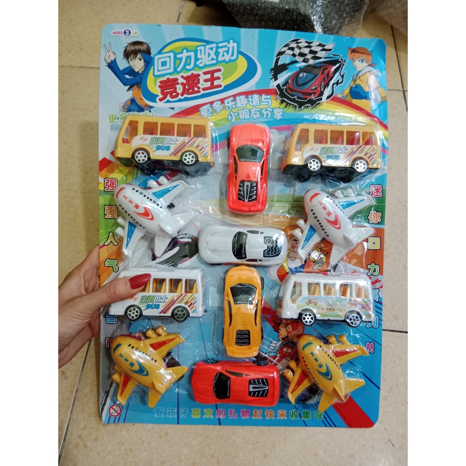 Bộ đồ chơi 12 XE Ô TÔ, máy bay cho bé nhận biết và vui chơi
