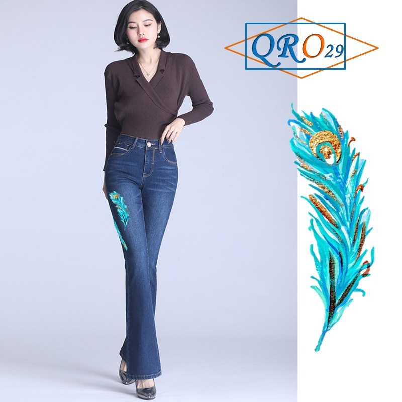 [Freeship] Quần jean nữ ống loe đẹp màu xanh hàng hiệu rosata qro29