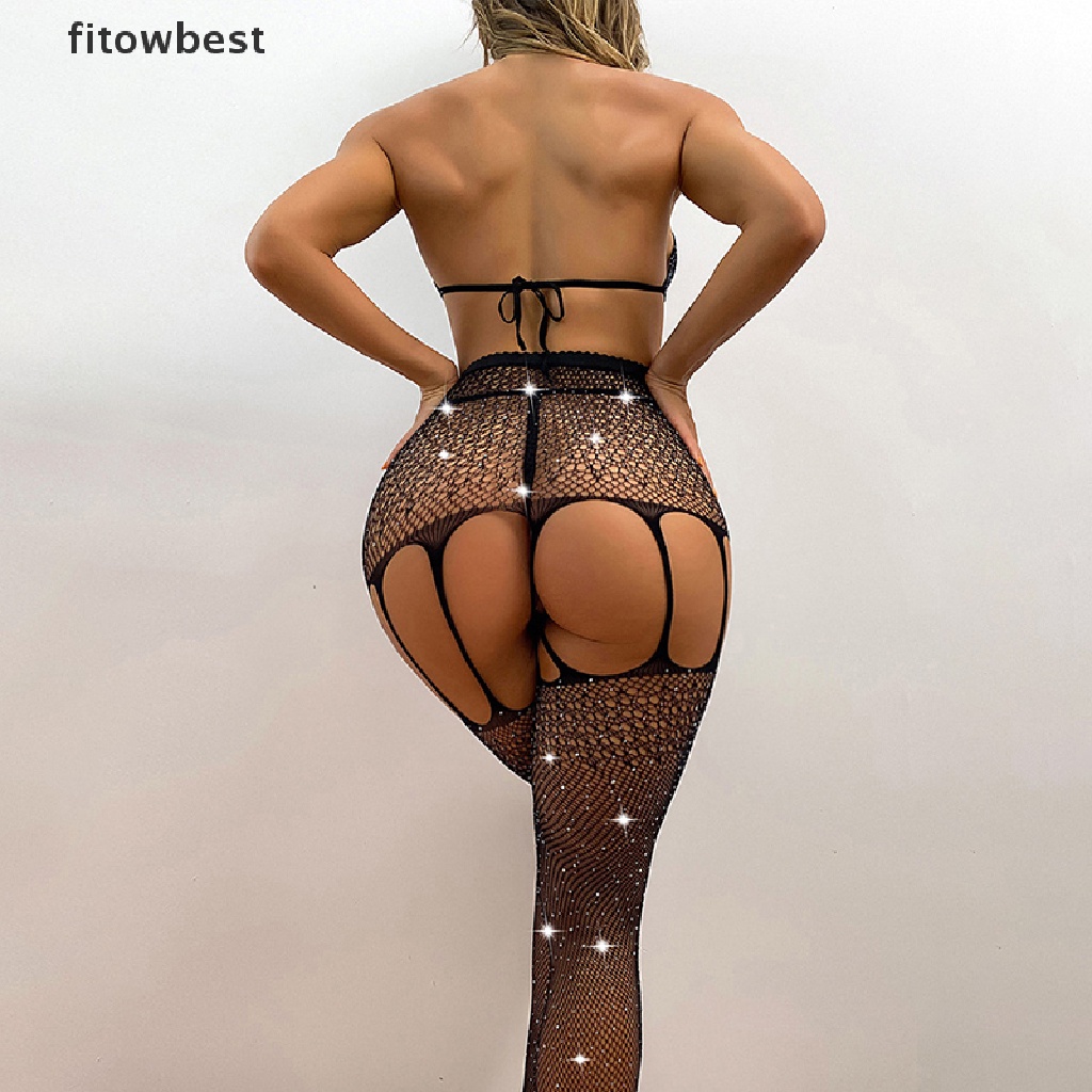 Bộ Bodysuit Lưới Đính Đá Gợi Cảm Cho Nữ