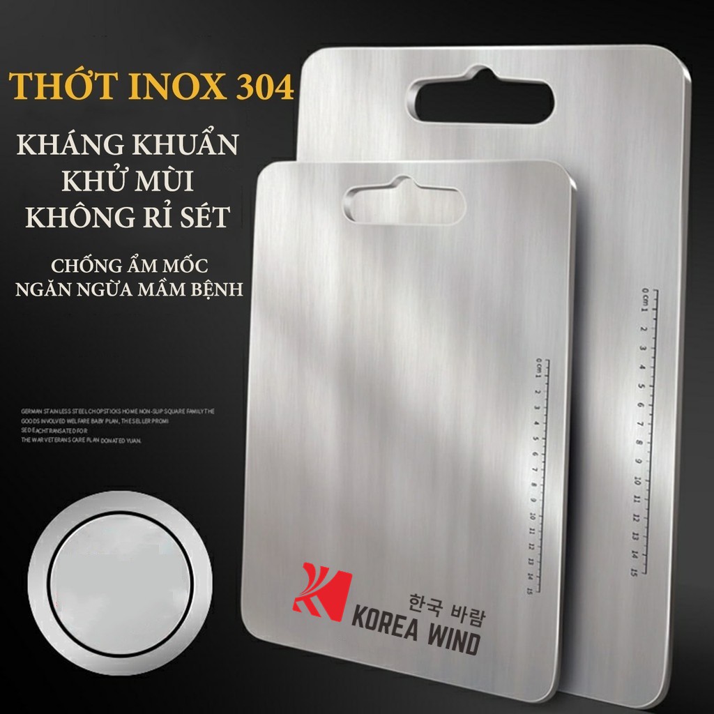 Thớt Inox 304 koreawind kháng khuẩn - chống ẩm mốc độc hại 2mm có thước kẻ