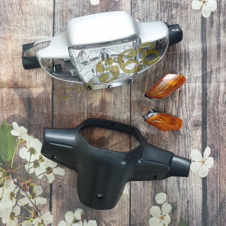 Combo đầu đèn 4 món Loại 1 bóng: ốp đầu, gáy đen, pha đèn, 1 đôi xi nhan gắn xe Wave Thái, Wave anpha, Wave ZX