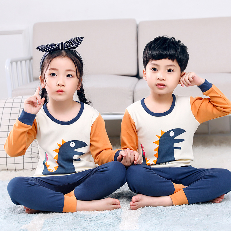 Children's cartoon cotton round neck men's and women's pajamas set COD