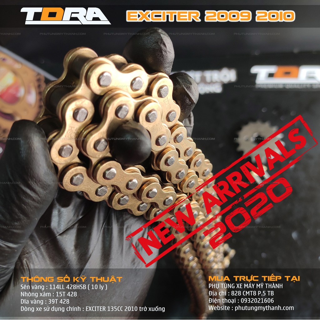 Bộ nhông sên dĩa vàng chính hãng Tora dành cho xe Exciter 135 2009 2010