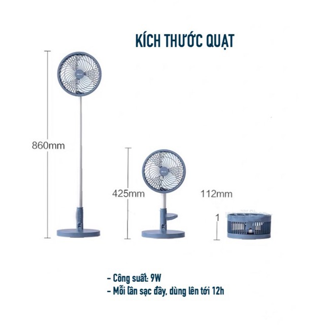 QUẠT MINI SẠC USB CÓ THỂ KÉO CAO HOẶC GẤP NHỎ GỌN TREO TƯỜNG CHÍNH HÃNG BEAR - BẢO HÀNH 1 NĂM | BigBuy360 - bigbuy360.vn