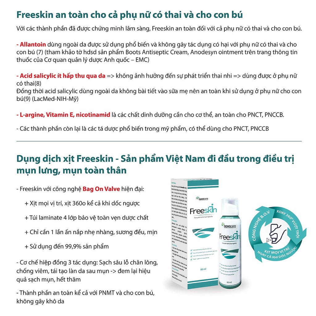 Xịt mụn lưng FREESKIN novocare - Sạch mụn, Hết thâm, Tự tin vai trần đón hè - Chai xịt công nghệ B.O.V 360° hiện đại