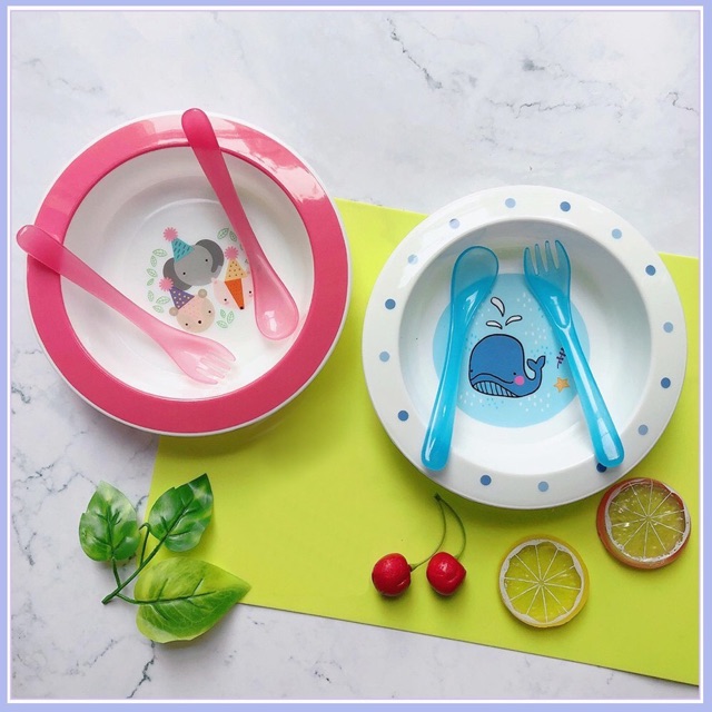 Bộ bát ăn dặm kèm thìa và dĩa Upass 100% nhựa hữu cơ, an toàn cho bé - Hàng Thái Lan UP5001X