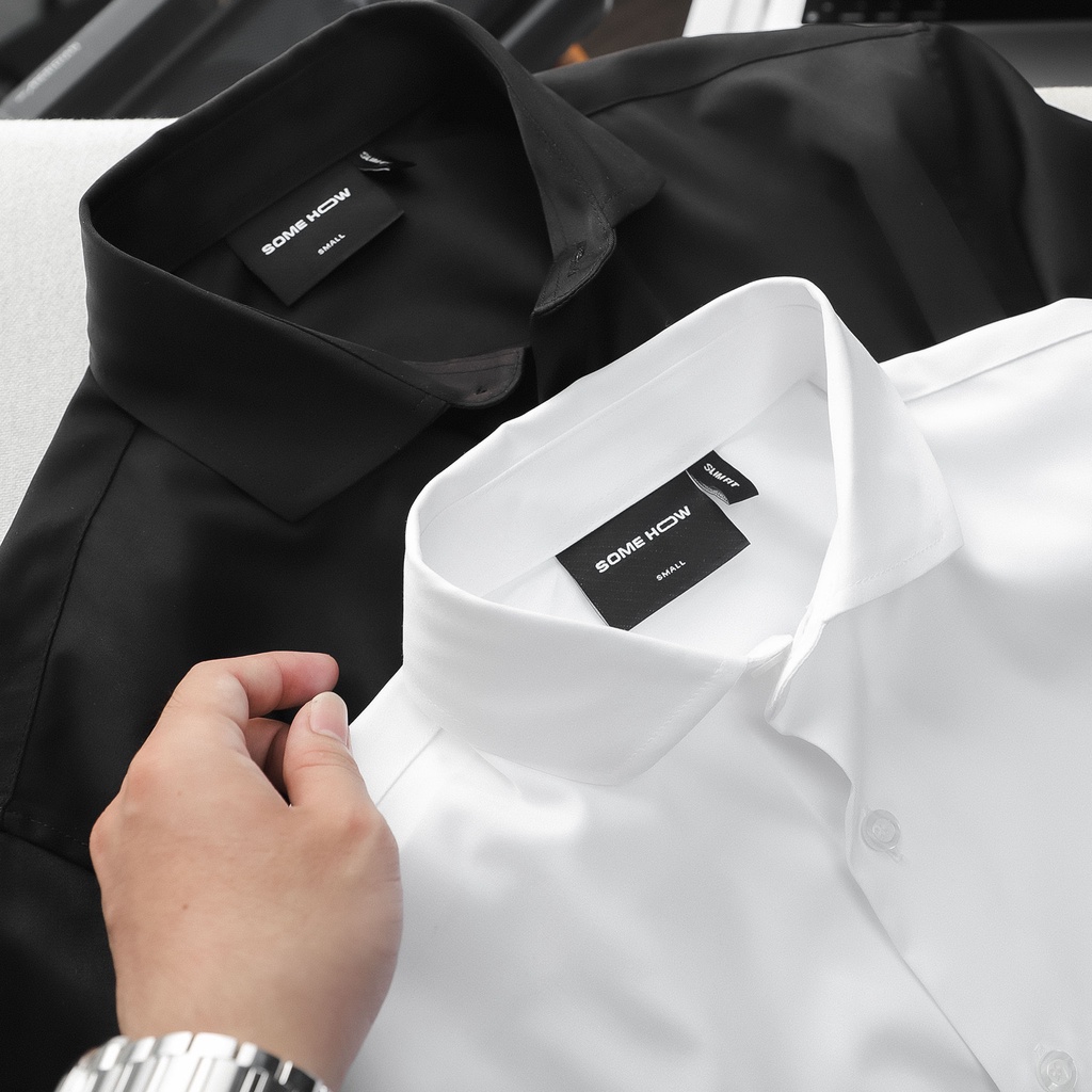 Áo Sơ Mi Nam Black White Base , Chất Vải Cotton Blend Thoải Mái , SM006100 ,SOMEHOW