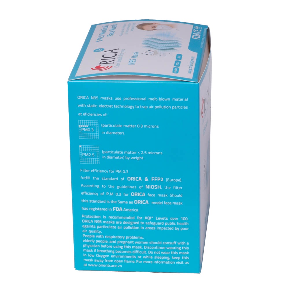 Khẩu trang N95 5 lớp Hộp 20 cái chống bụi mịn PM2.5, có kẹp kim loại chắc chắn ở sống mũi