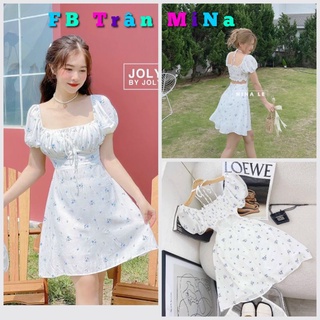 Đầm hoa rớt vai dây yếm chéo cổ
