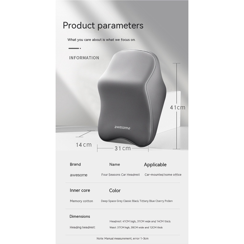 【Ready Stock】 Car Headrest Neck Pillow Memory Foam Seat Cervical Spine Waist Support Four Seasons Lumbar 4jK6