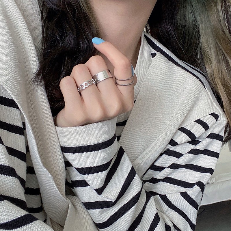 Set 3 Nhẫn Đeo Tay Kim Loại Phong Cách Hip Hop Cho Nữ