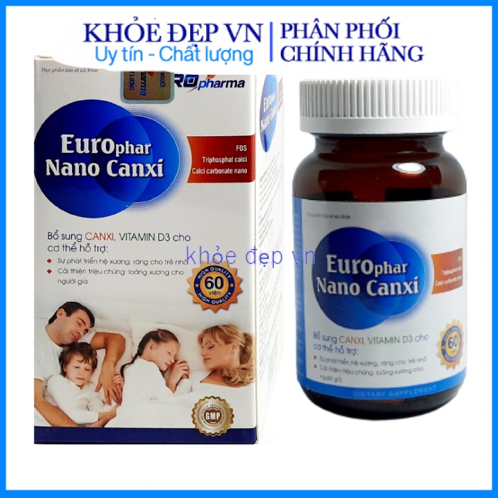 Viên uống Nano Canxi Vitamin K2 D3 bổ sung canxi, hỗ trợ phát triển xương và chống loãng xương – Hộp 60 viên