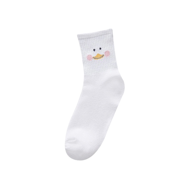 Tất cổ cao, tất vớ cao cổ nữ trắng hình thú dễ thương vải cotton co giãn thời trang Hàn Quốc M04