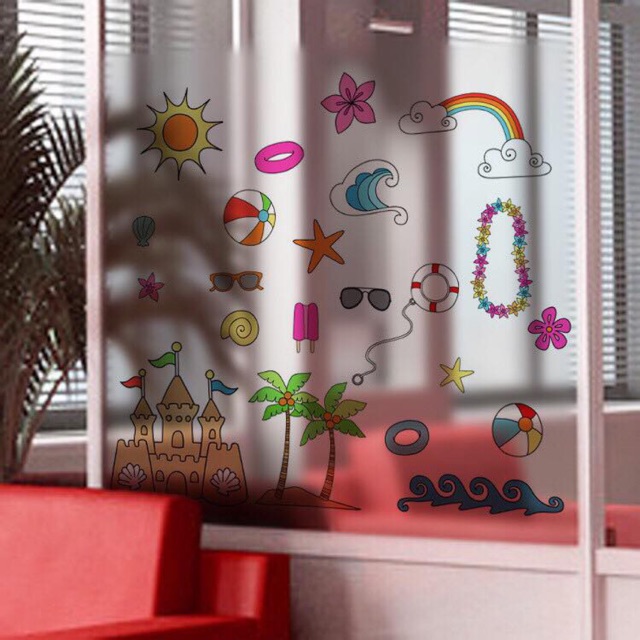 Decal trang trí kính cao cấp mẫu sắc màu biển ( 60cm x 58cm )
