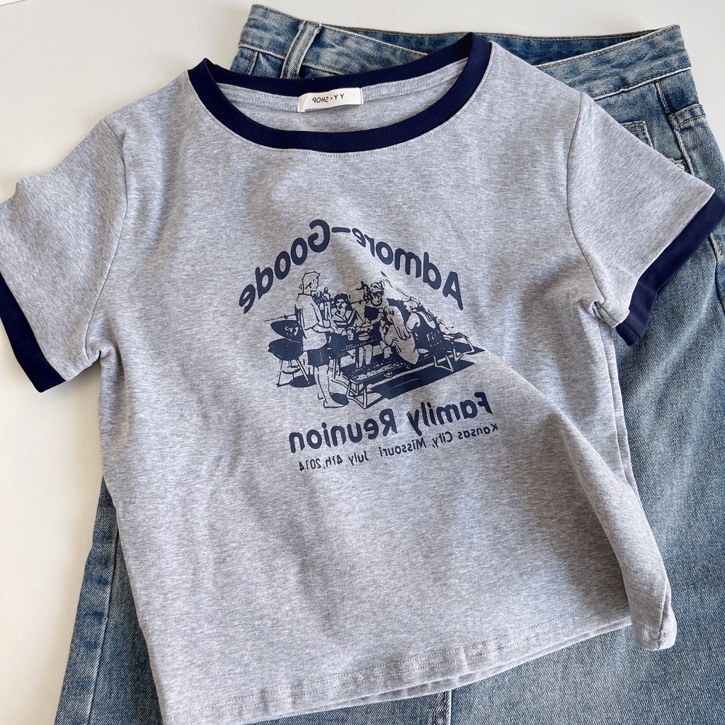 Áo thun SUXI tay ngắn cổ tròn dáng rộng in họa tiết đơn giản thời trang mùa hè cho nữ