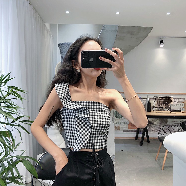 Áo croptop kẻ caro