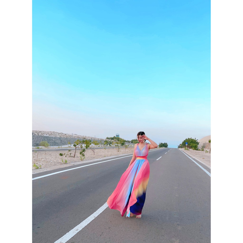 Maxi phối màu hở lưng quyến rũ  - 247sg036 | BigBuy360 - bigbuy360.vn