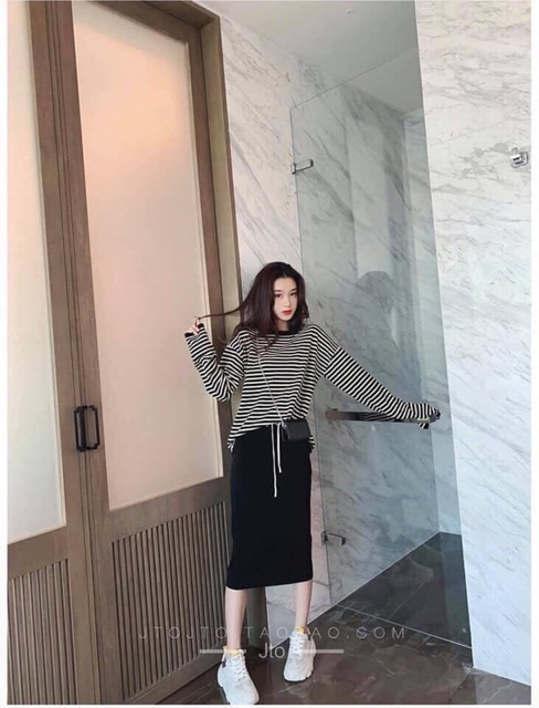 SET ÁO KẺ CHÂN VÁY-video ảnh sàn thật