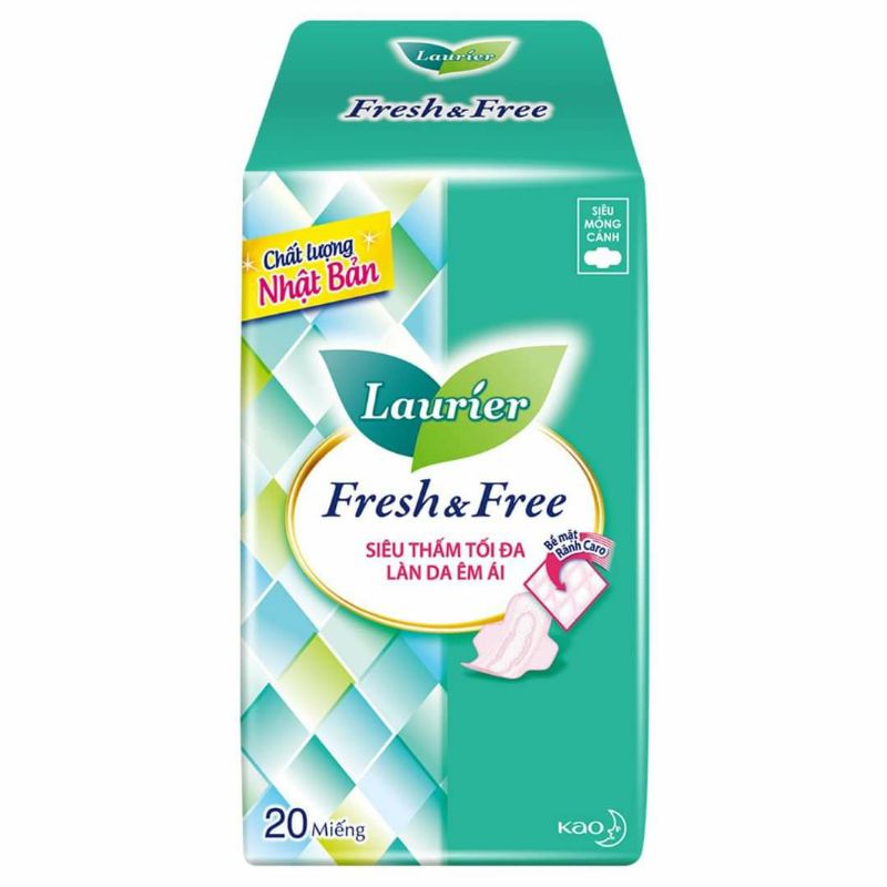 LBăng vệ sinh Laurier Fresh and Free siêu mỏng , dày có cánh và không cánh - Fresh & Free Siêu thấm tối đa làn da êm ái