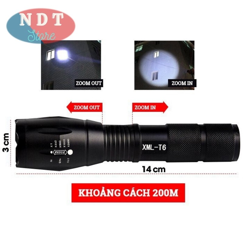Đèn Pin Siêu Sáng T6 Cầm Tay Mini Cao Cấp Có Hộp Hợp Kim Chống Nước Kèm Sạc Siêu Tiện Dụng