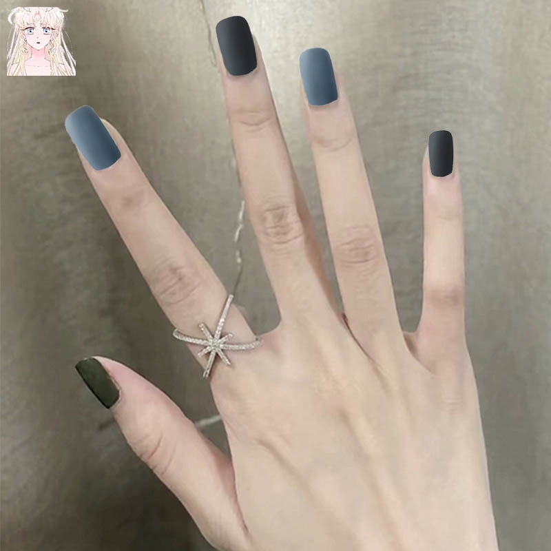 Bộ 24 chiếc móng tay giả trang trí màu xanh dương đen hợp thời trang cho nữ