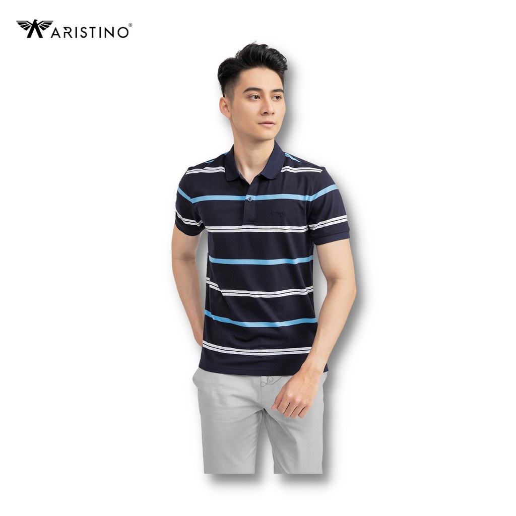 Áo Thun Polo Nam ARISTINO Tay Ngắn, Cổ Bẻ Họa Tiết Kẻ Ngang Cao Cấp Aps047S1