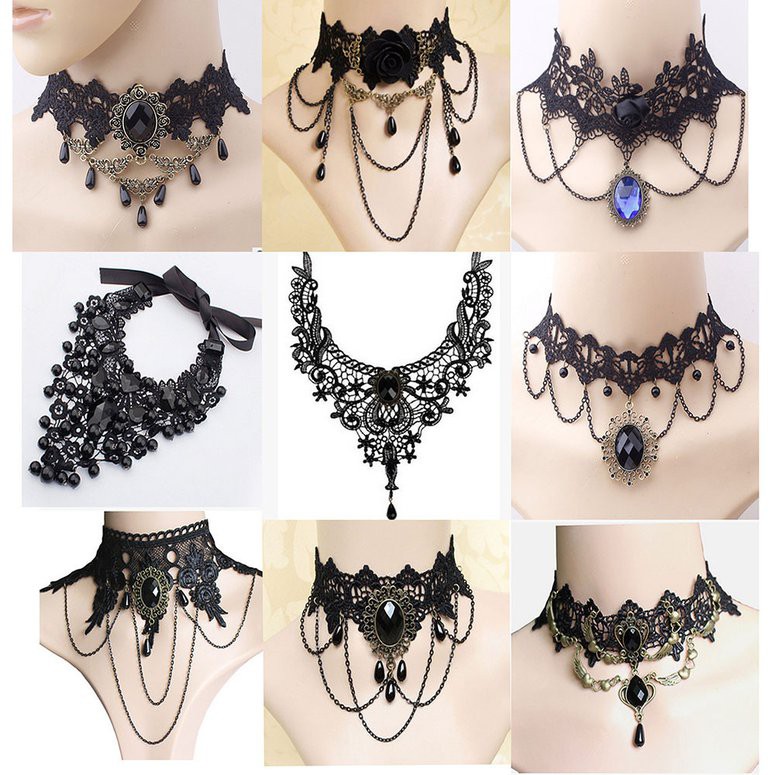 Vòng Cổ Choker Vải Ren Mặt Hình Joker Thanh Lịch