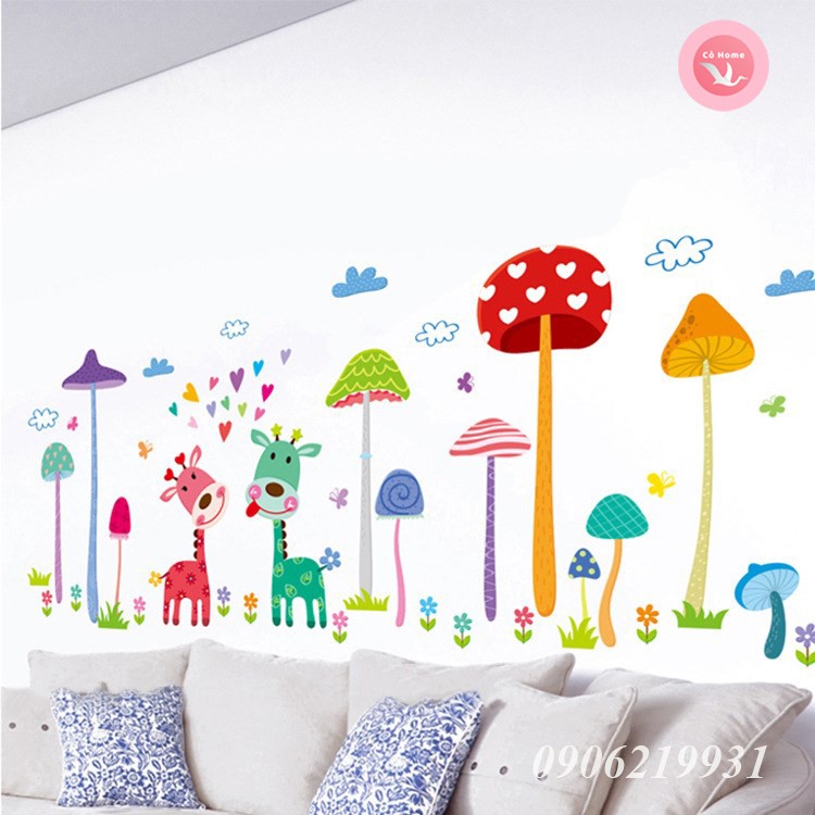 Tranh Dán Tường Cho Bé (SIÊU RẺ) - Decal Dán Tường Cho Bé - Tranh Dán Động Vật - Nấm Te30